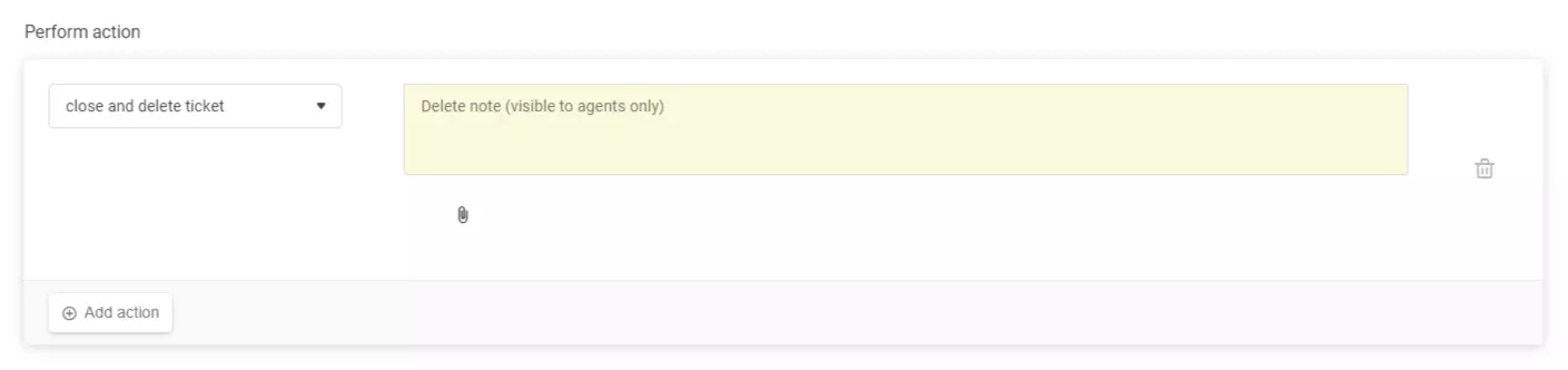 Automatska postavka pravila koja pokazuje akciju 'zatvori i obriši tiket' u LiveAgent-u