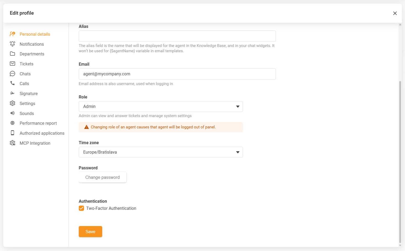 LiveAgent agent profil postavke vremenske zone