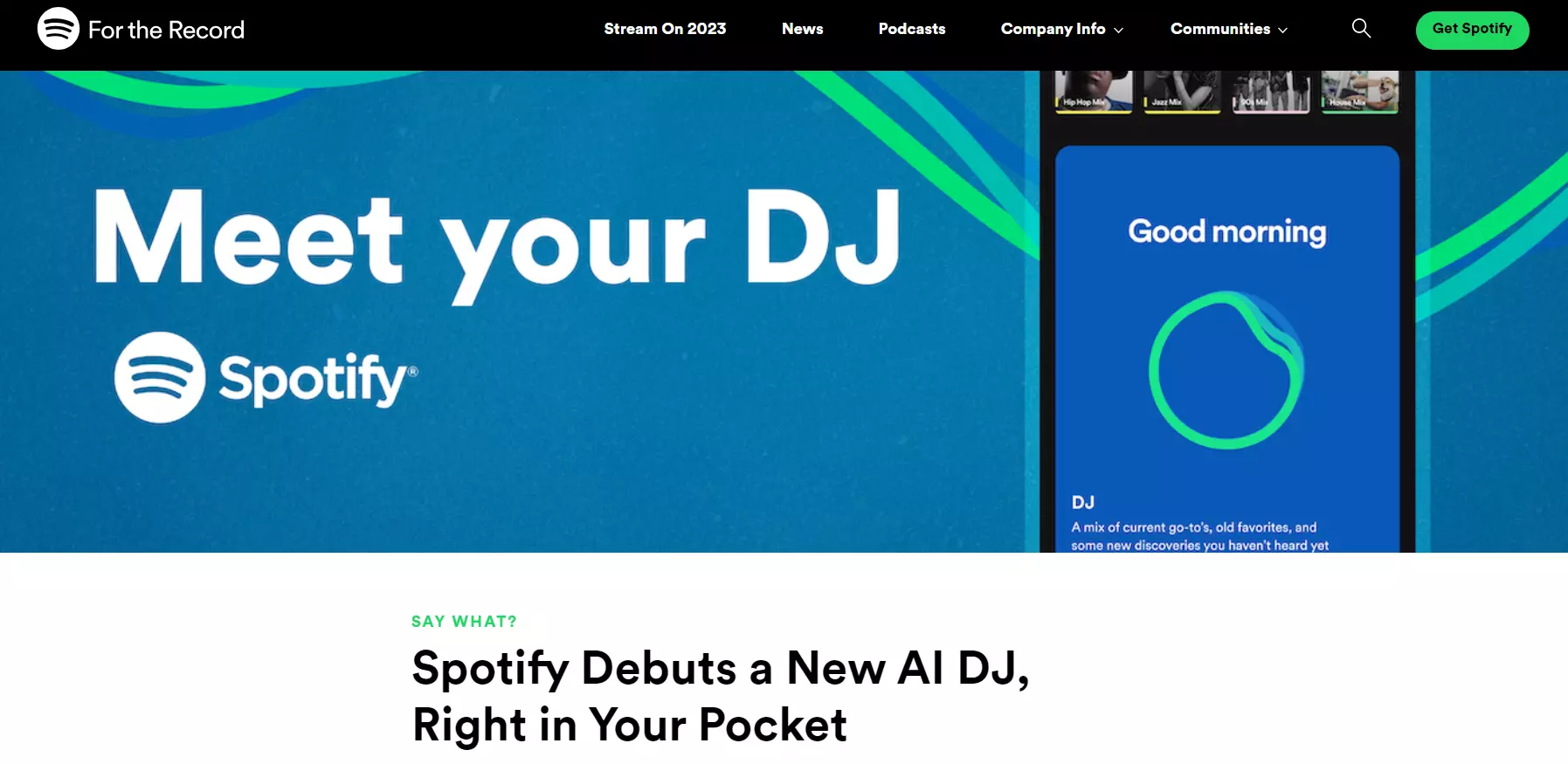 Spotify AI DJ početna stranica