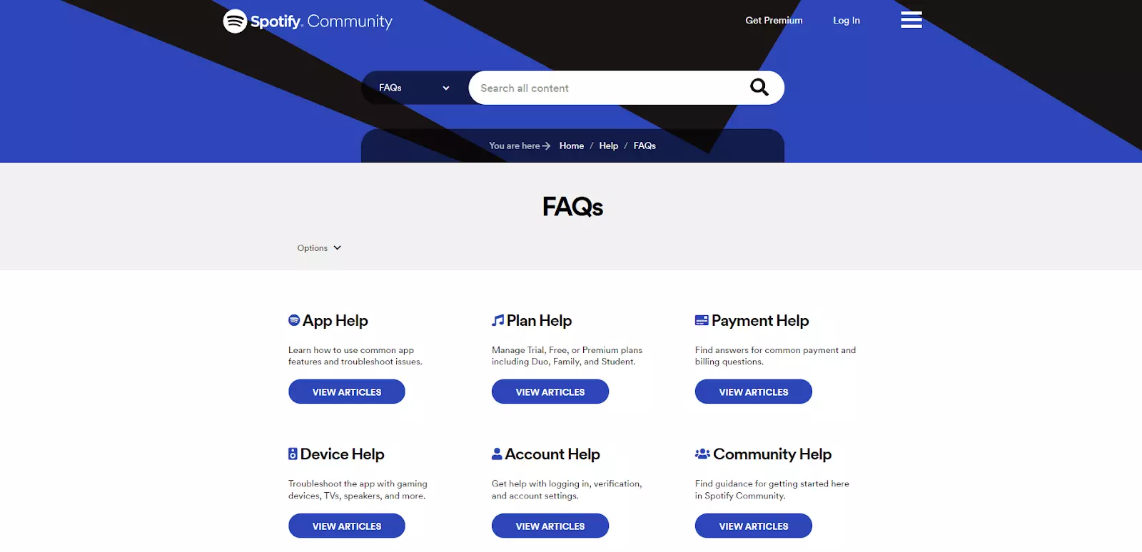 Spotify stranica često postavljanih pitanja