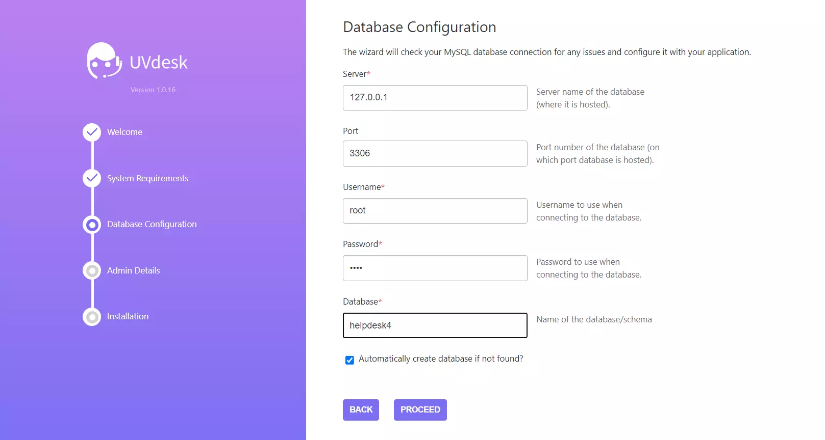 Primjer čarobnjaka za instalaciju UVdesk-a