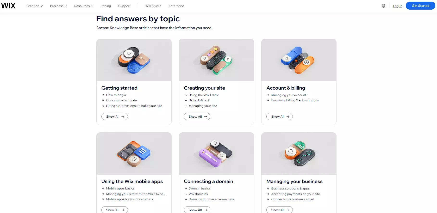 Kategorizacija baze znanja Wix