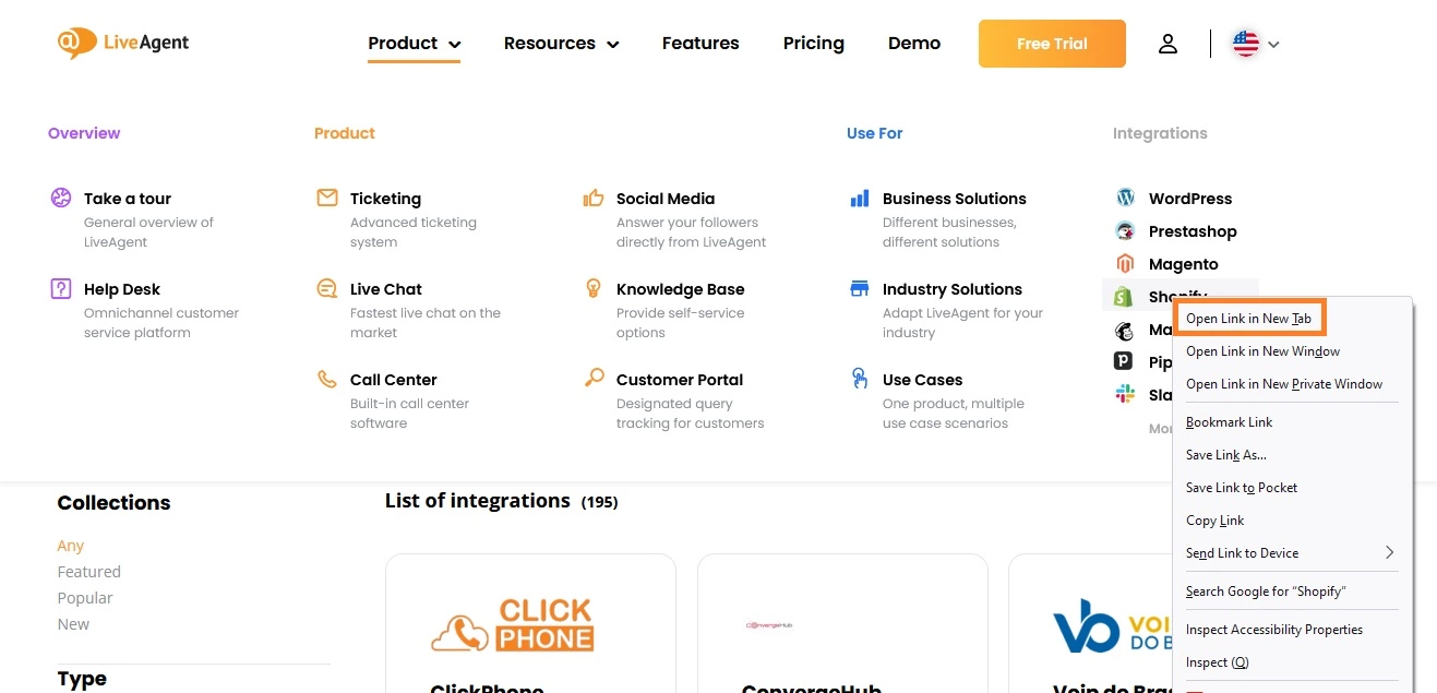 Primjer nove kartice na stranici LiveAgent-a