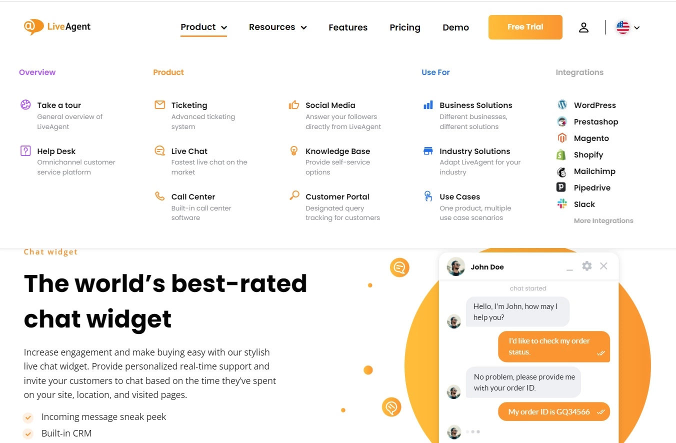 Navigacija proizvoda LiveAgent-a