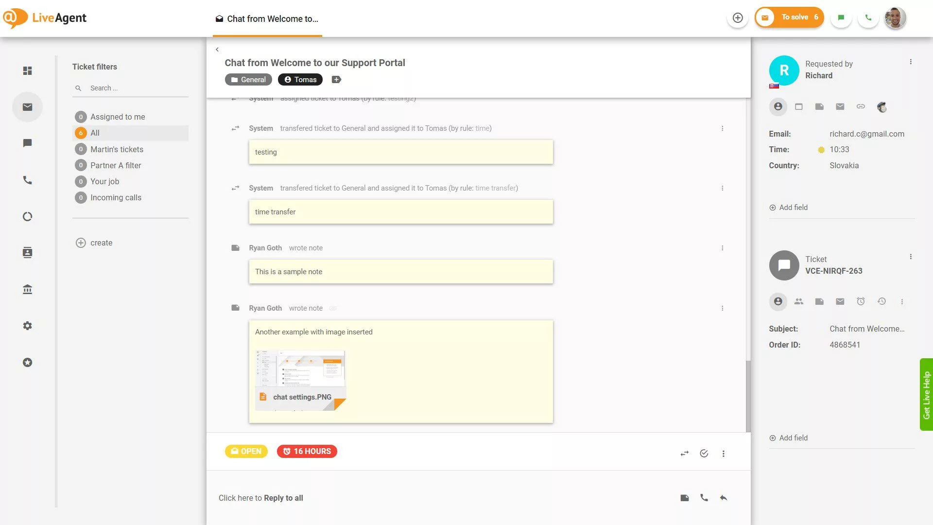 Bilješke unutar karte u LiveAgent-u