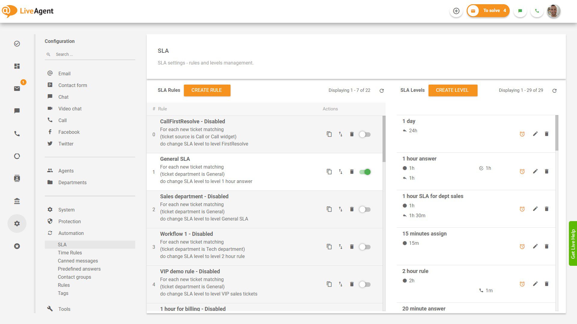 Vremenska pravila u LiveAgent