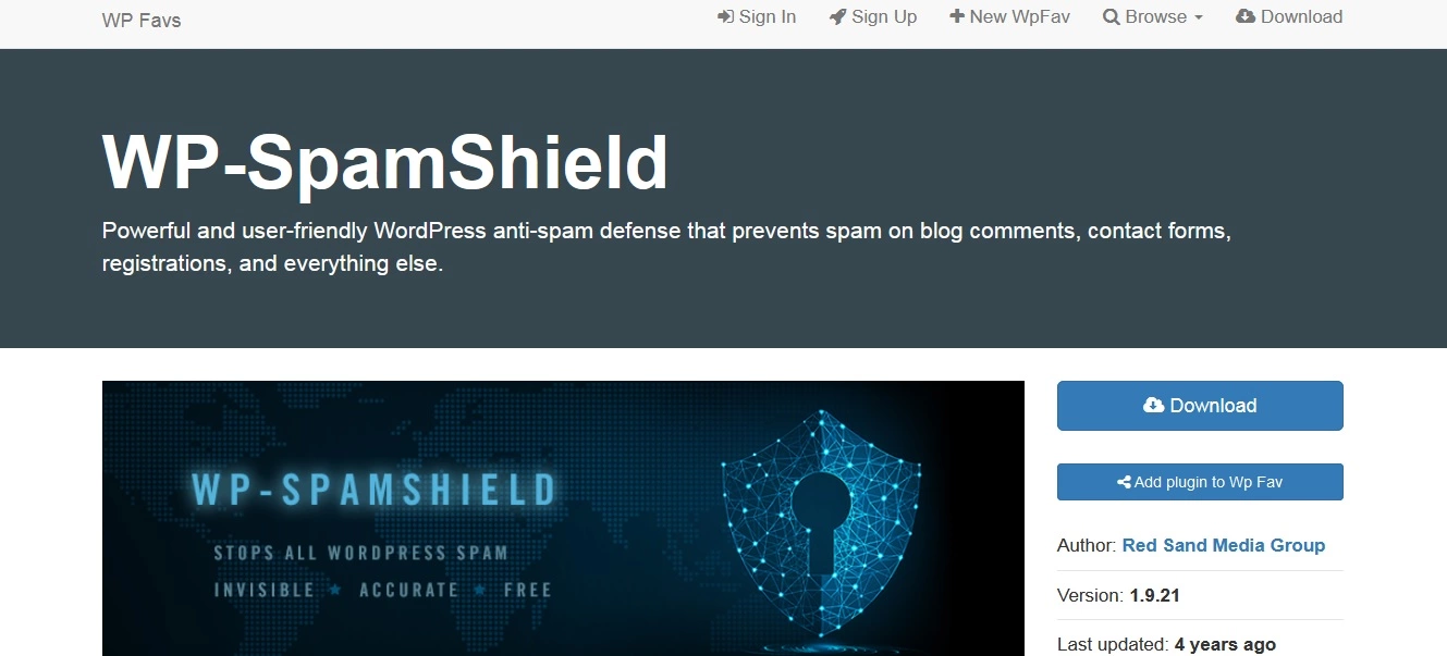 WP-Spam-shield web stranica