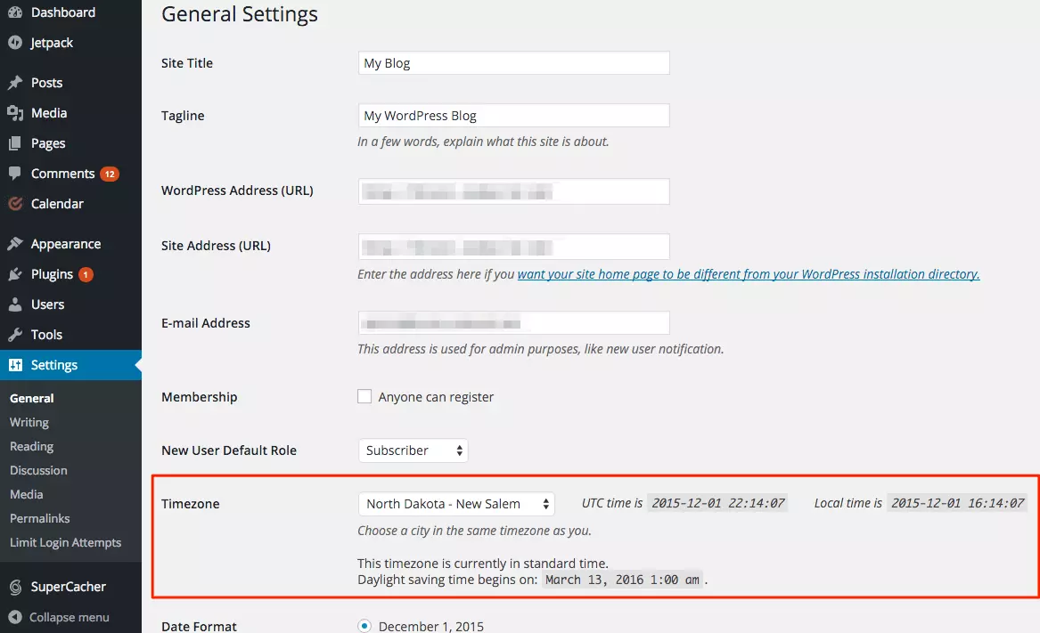 Postavke vremenske zone WordPress-a