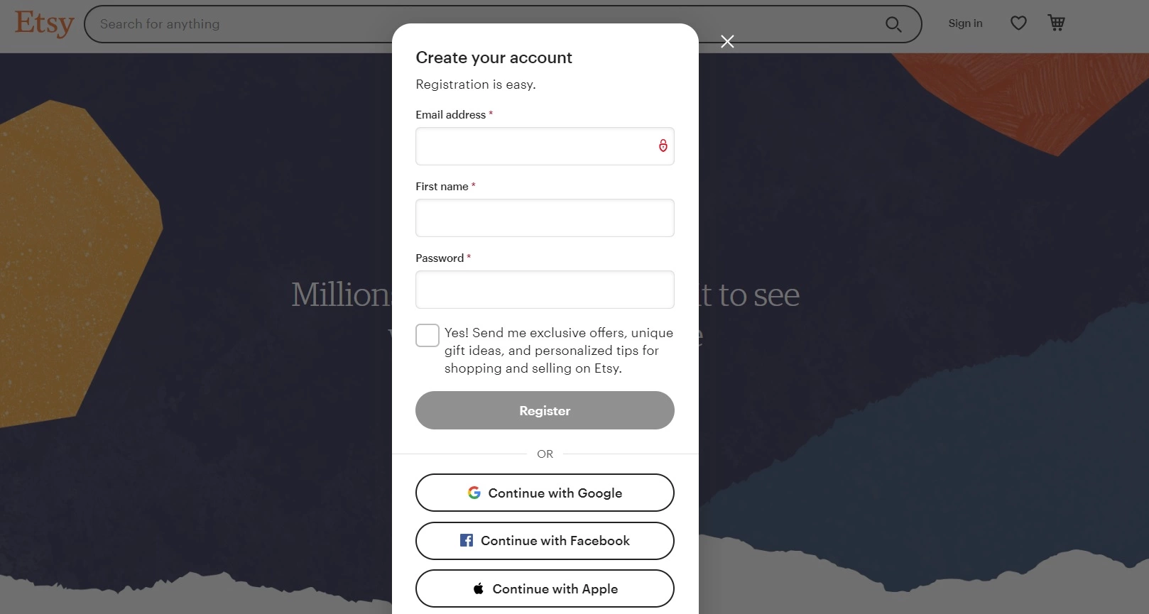 Etsy shop registration