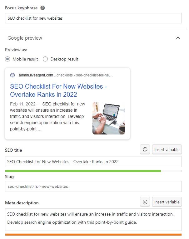 LiveAgent - primjer ključne riječi, SEO naslova i meta opisa