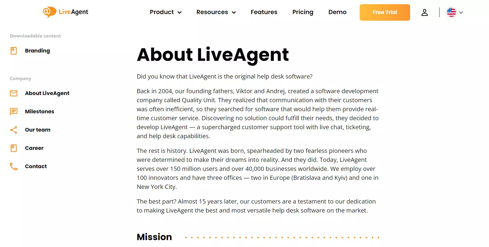 LiveAgent stranica O nama