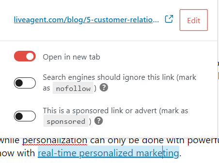 Primjer Liveagent unutarnjeg linka
