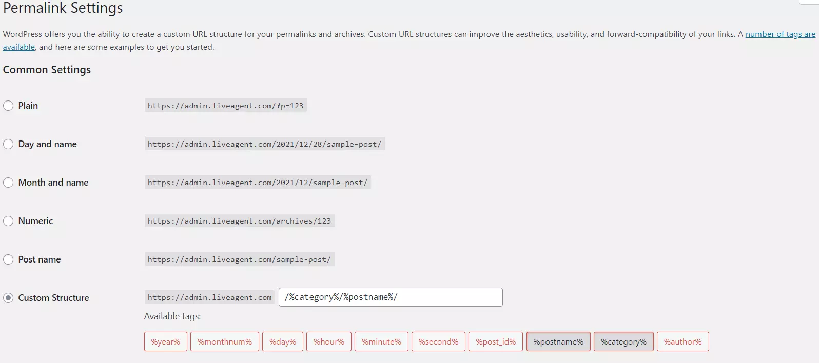 Primjer postavki permanentnog linka