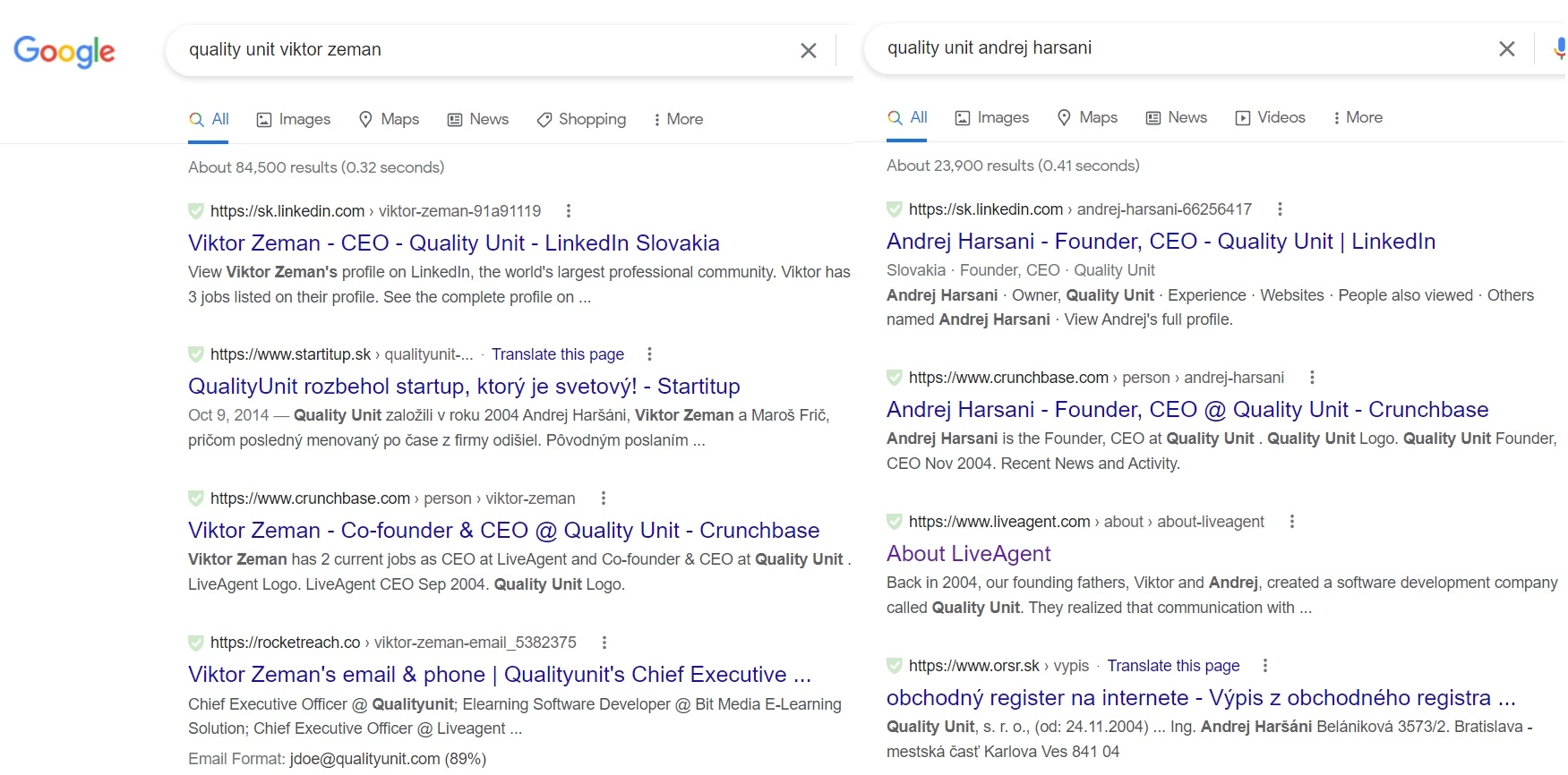 Rezultati Google pretraživanja vlasnika Quality Unit