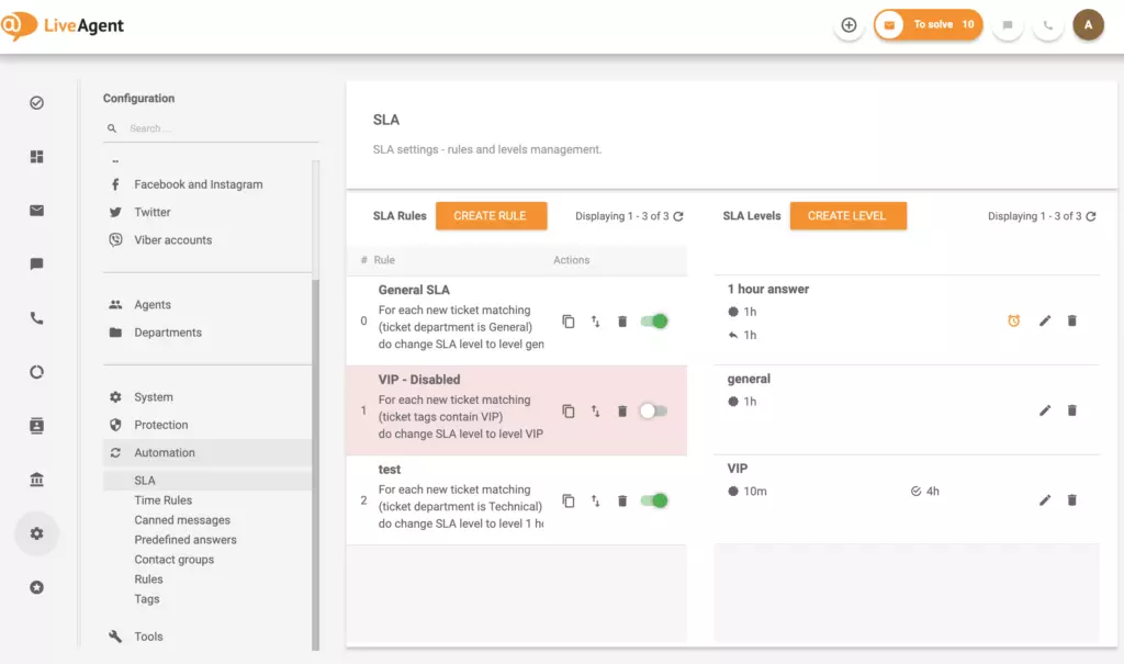 Postavke vremena odgovora i rješavanja SLA LiveAgent