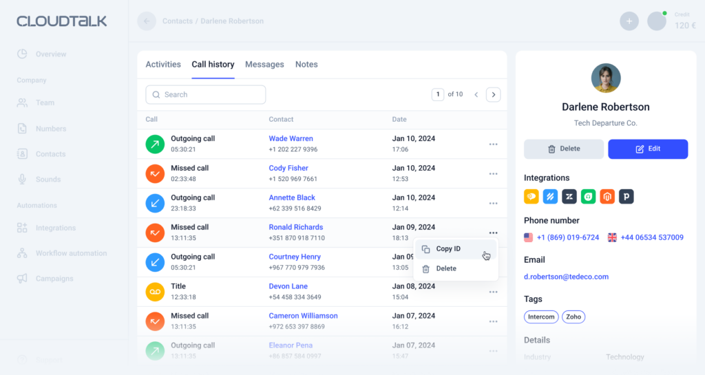 Korisničko sučelje CloudTalk-a