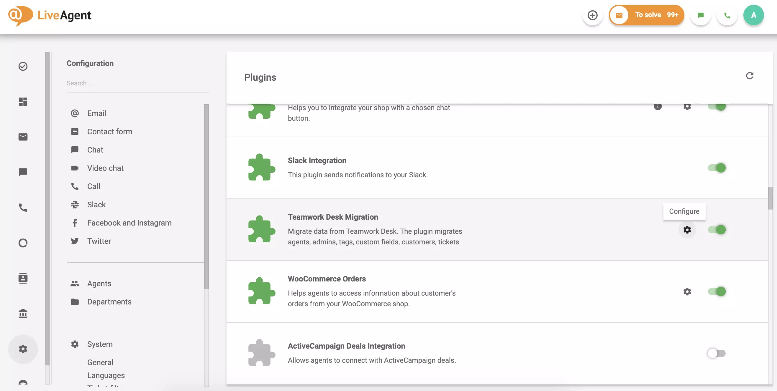 Kliknite na konfiguraciju u aktivnom dodatku