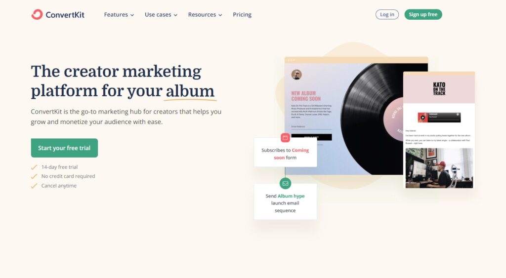 Početna stranica ConvertKit-a, softver za upravljanje e-poštom za kreatore