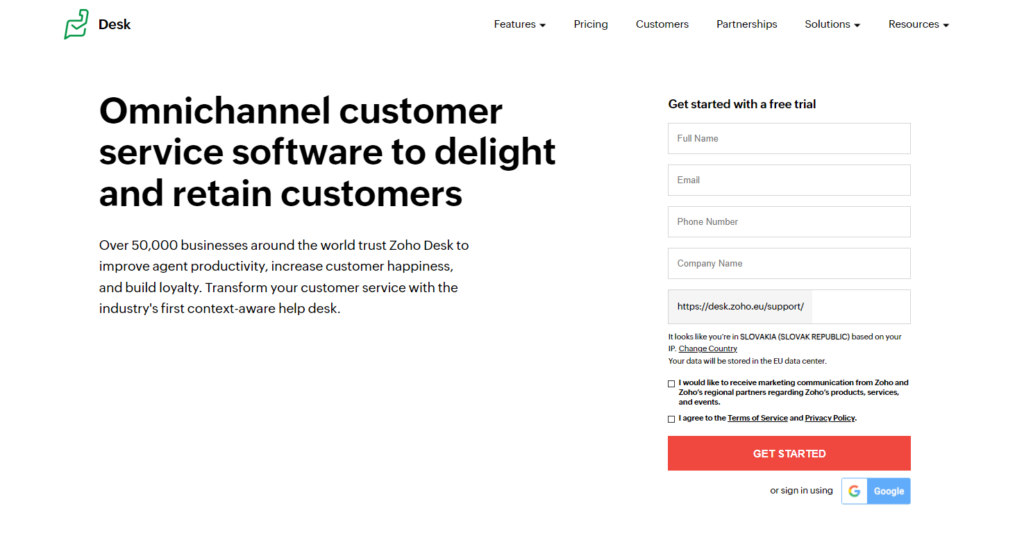 Početna stranica Zoho Desk