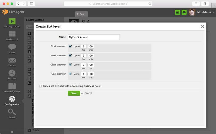 How to create an SLA level and define the desired actions
