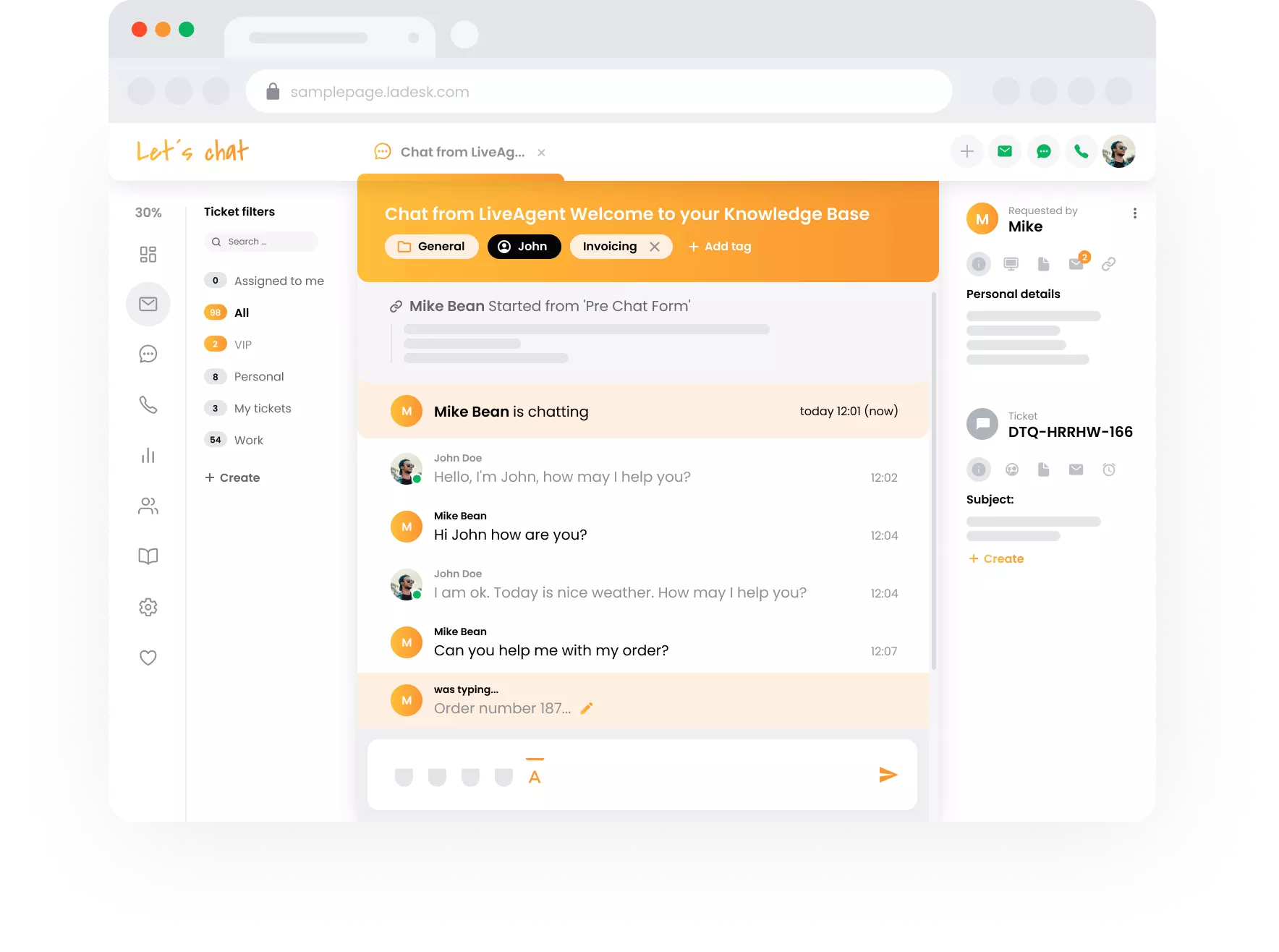 Pregled podrške za tikete LiveAgent-a