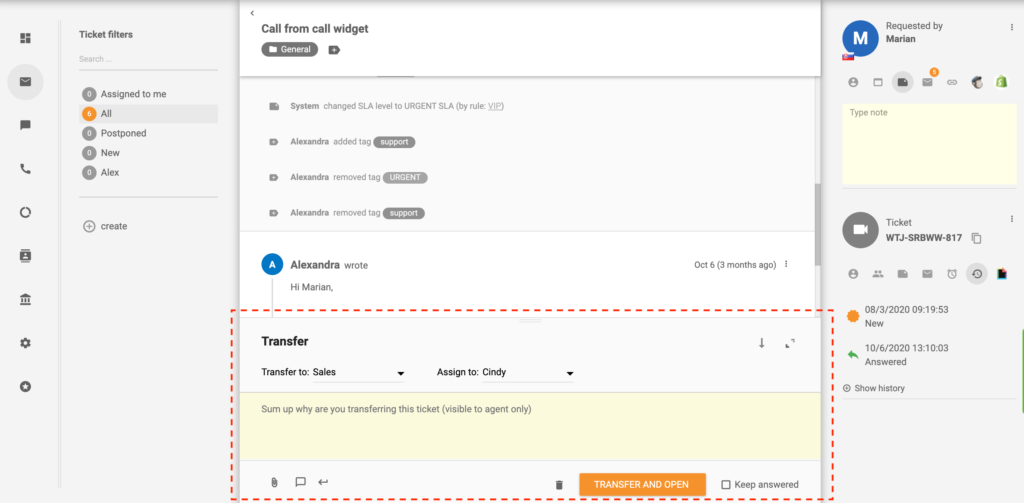 Prebacivanje tiketa - LiveAgent