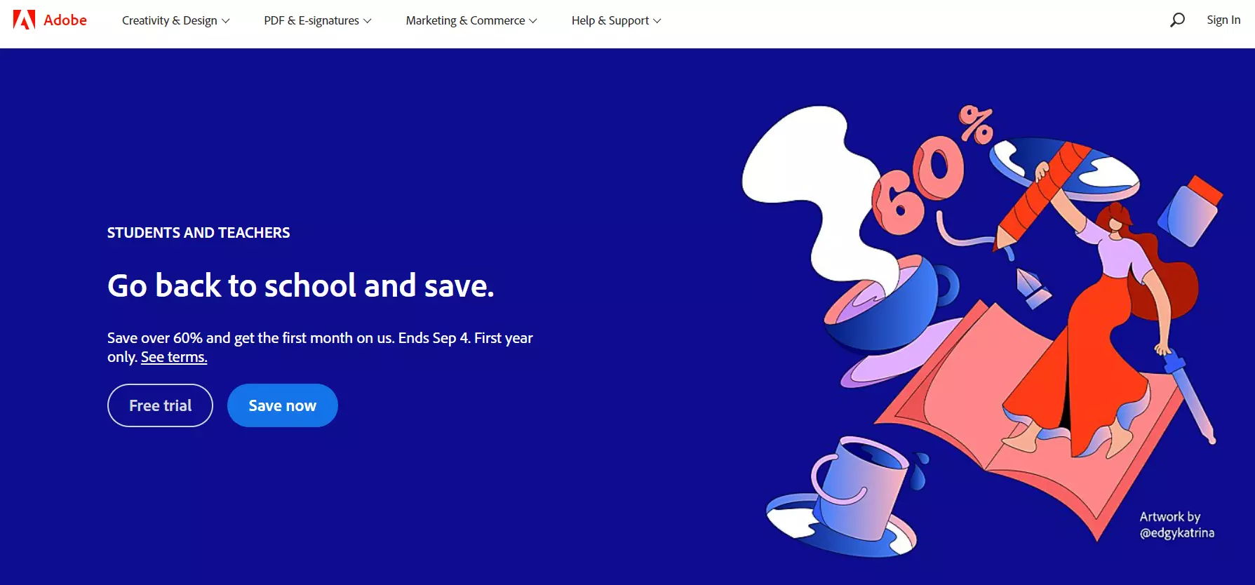 Adobeova početna stranica koja prikazuje njihov sustav upravljanja sadržajem.