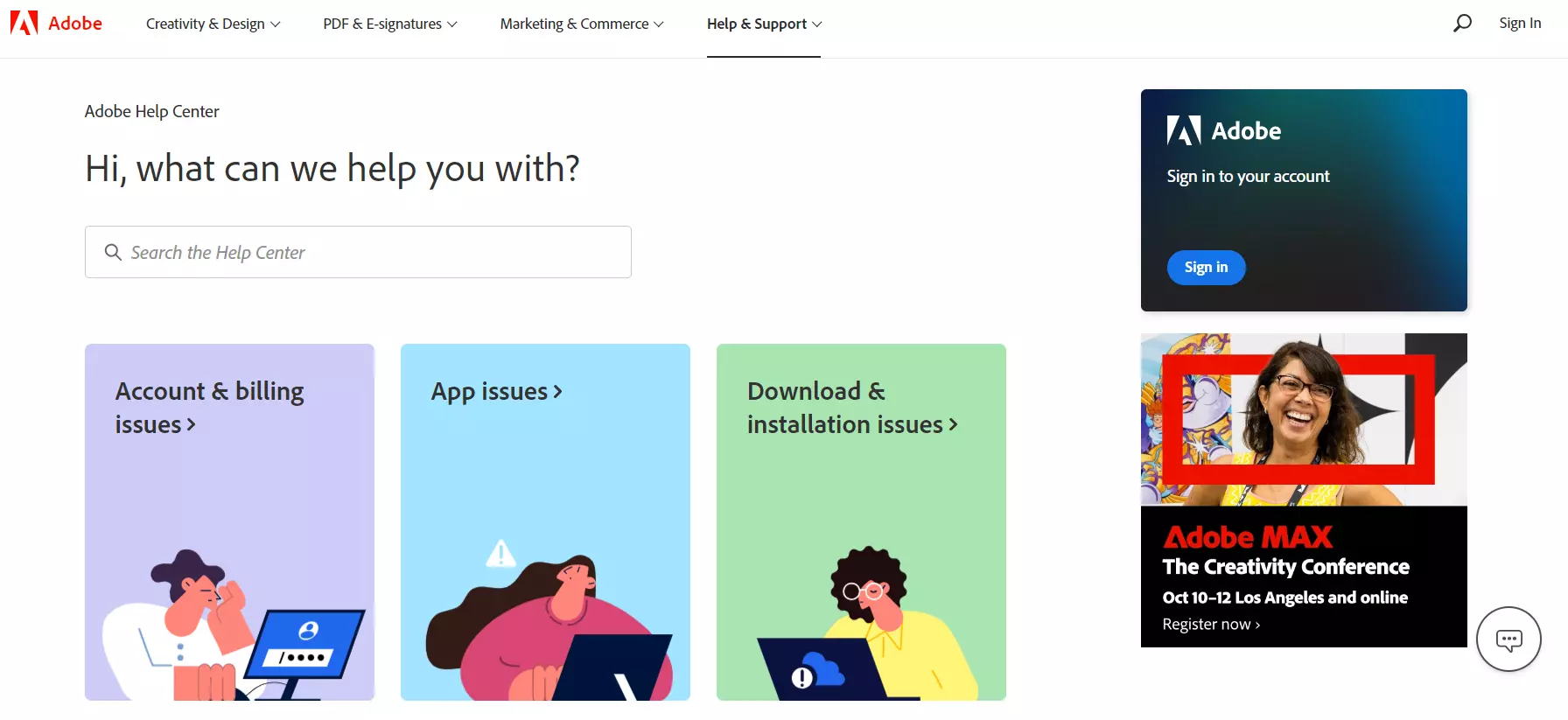 Adobeova stranica baze znanja, pokazujući njihov sustav upravljanja znanjem.