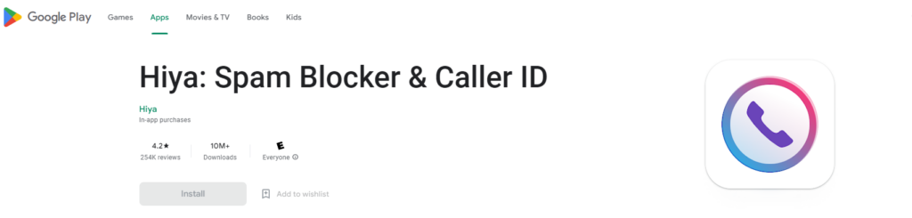 Hiya: Spam Blocker & Caller ID Google Play web stranica