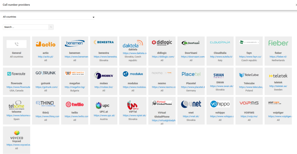 Popis pružatelja brojeva poziva