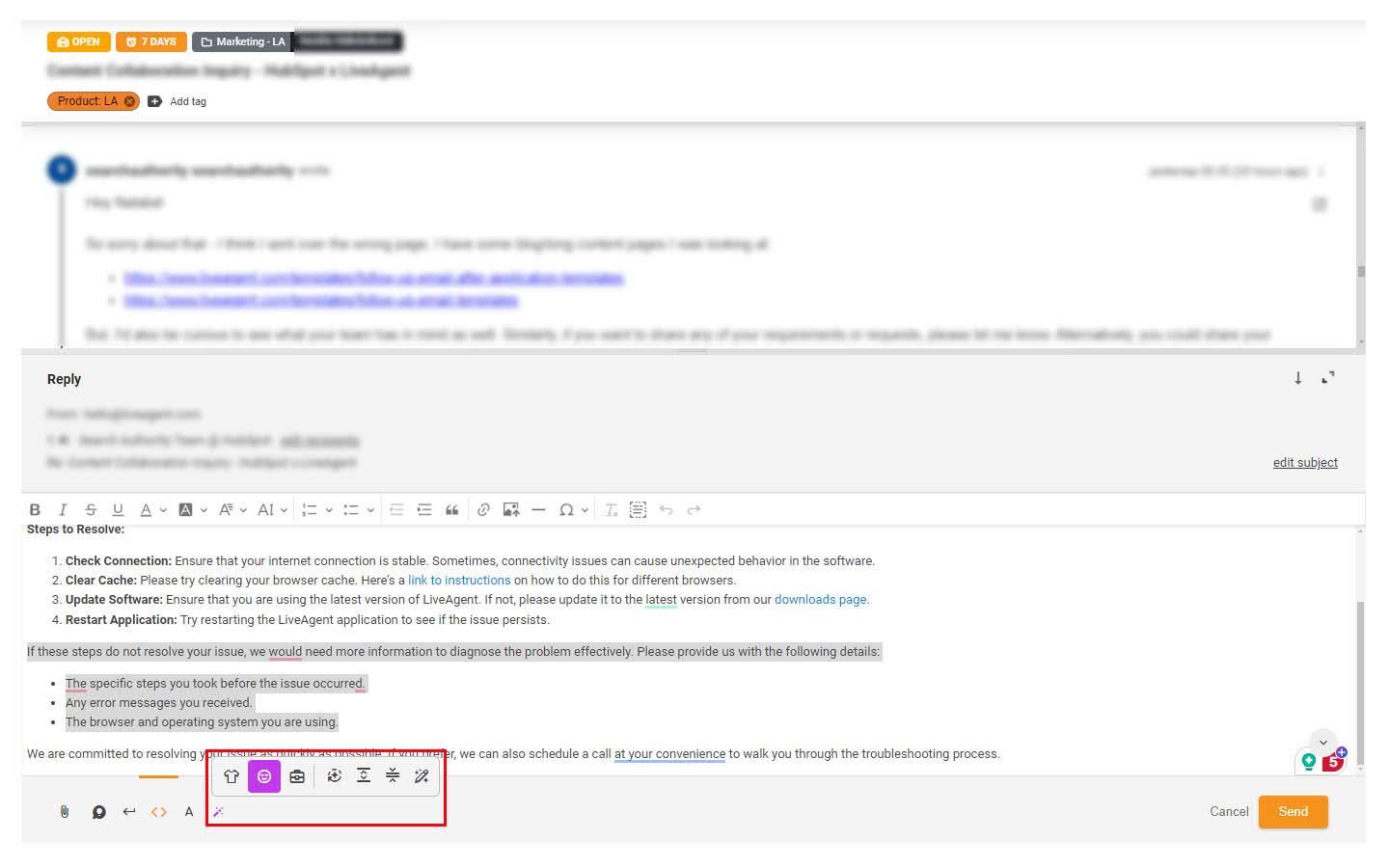 Slika označene AI Assistant značajke u karti podrške