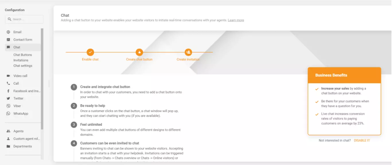 LiveAgent chat konfiguracija