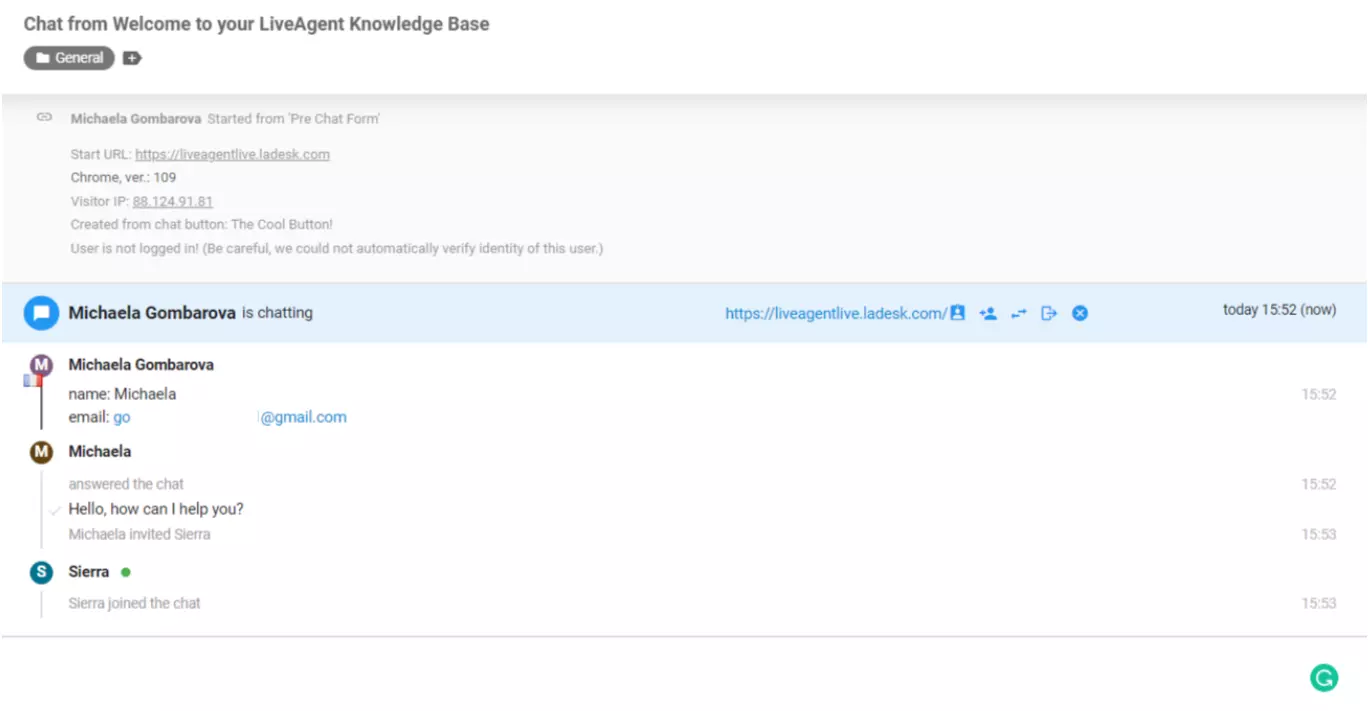 LiveAgent Agent se pridružio chatu