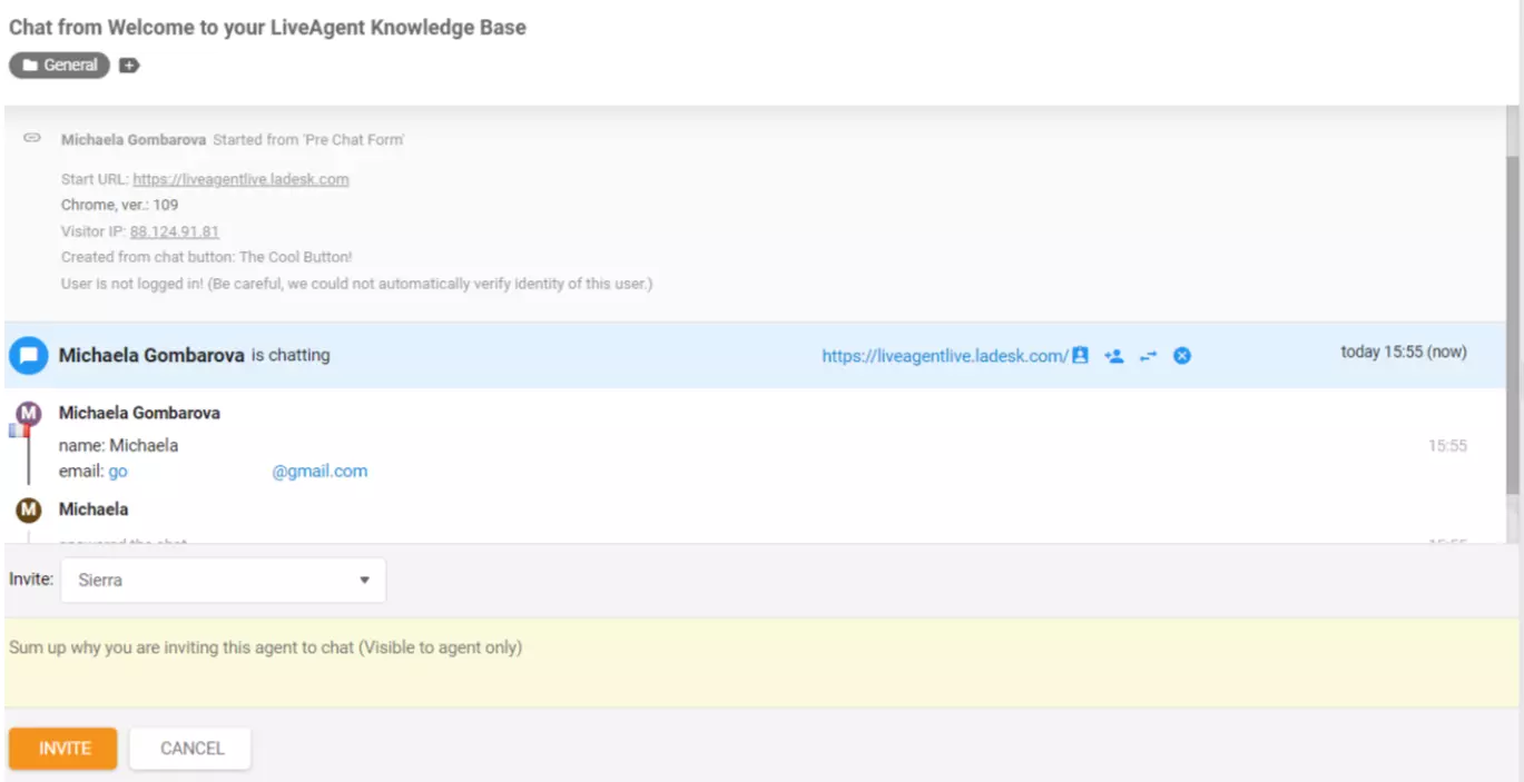 LiveAgent Agent pozvan na chat