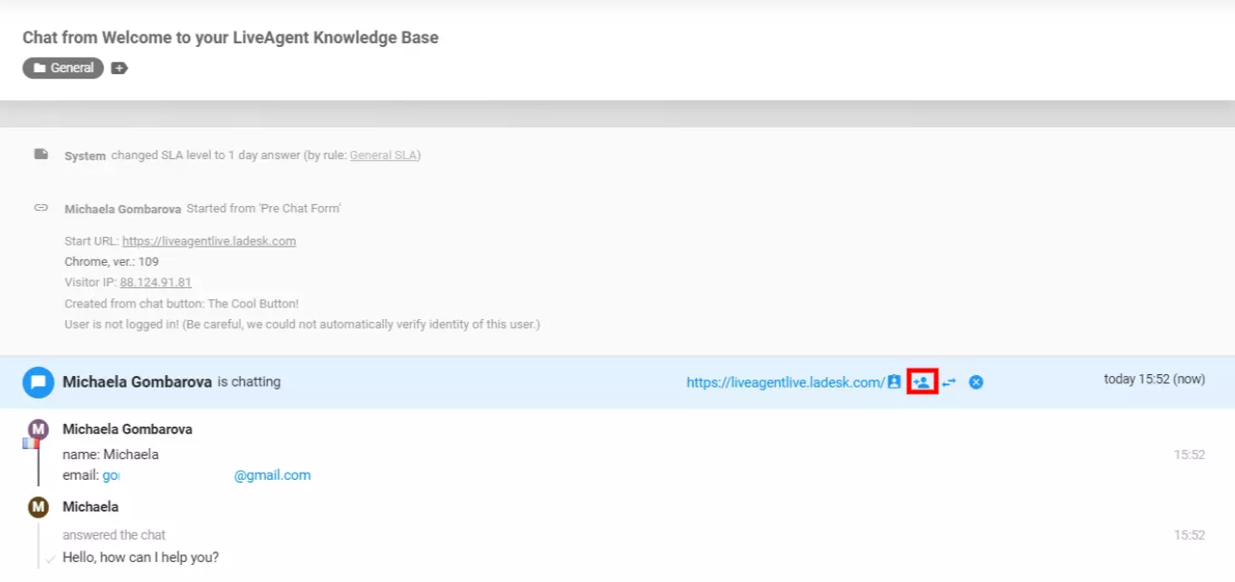 LiveAgent - pozovi suradnika na chat