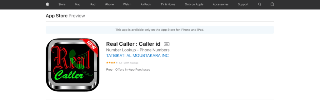 Real Caller: Caller id App Store web stranica