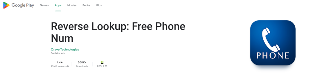 Reverse Lookup: Free Phone Num Google Play web stranica