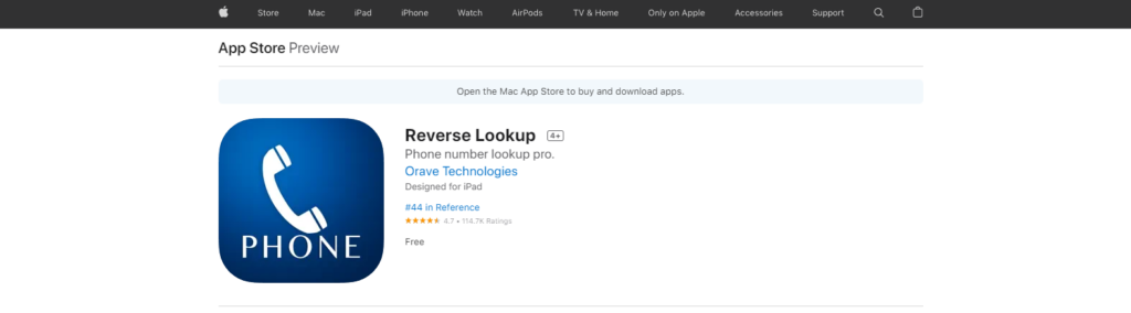Reverse Lookup App Store web stranica