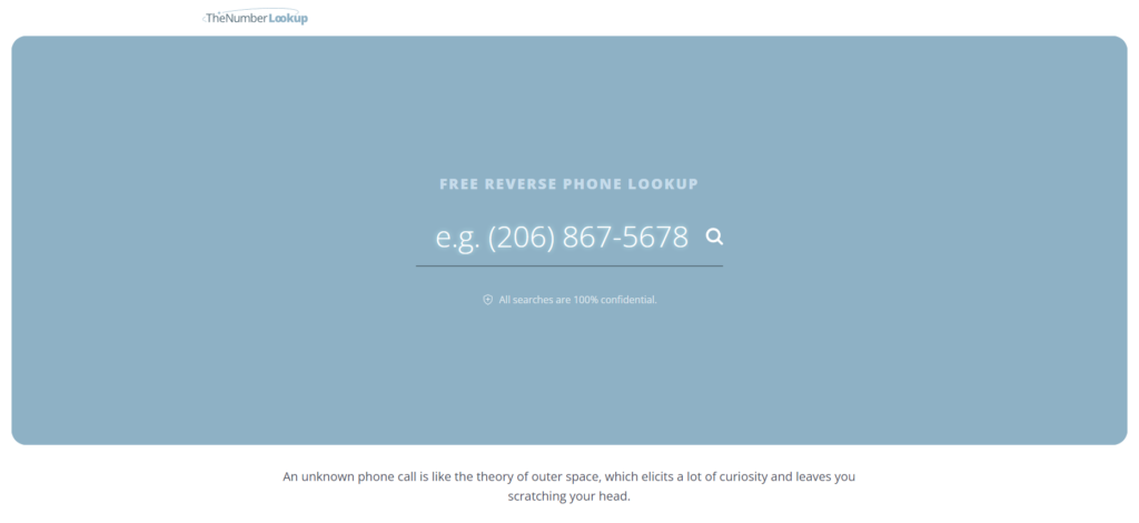 TheNumberLookup početna stranica