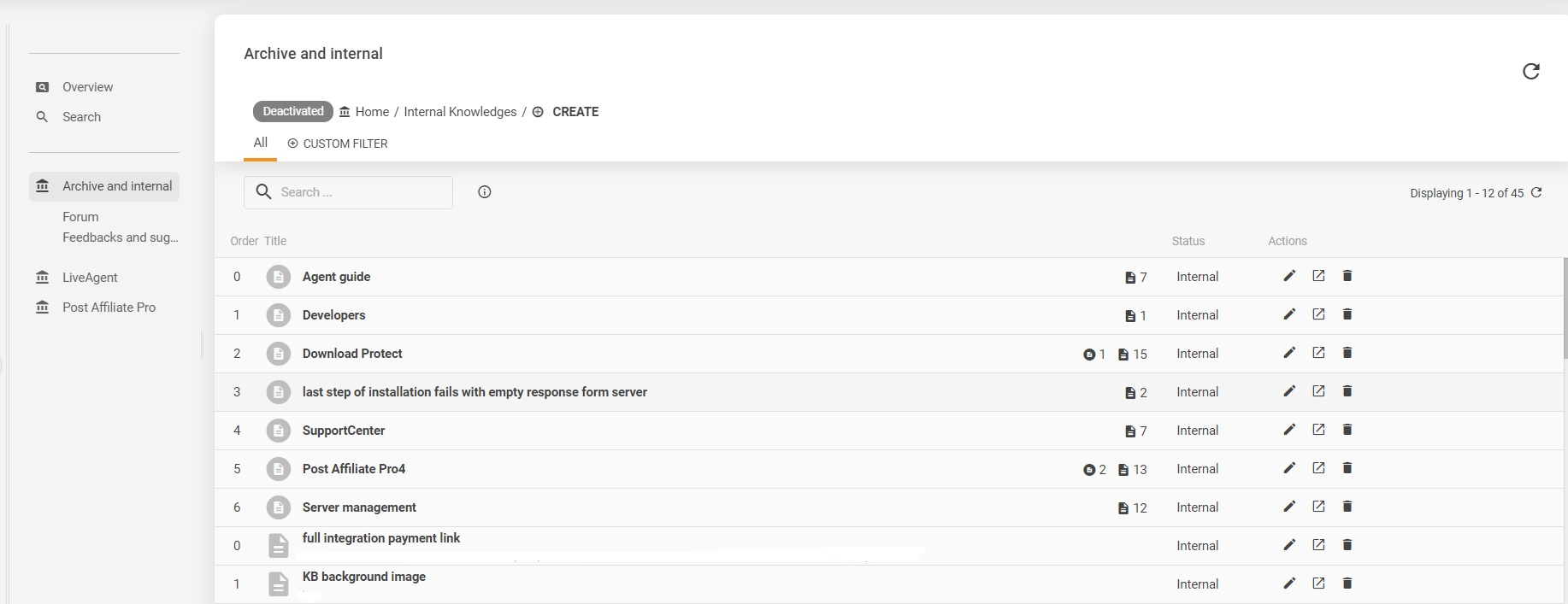 Primjer LiveAgent-ove interne baze znanja