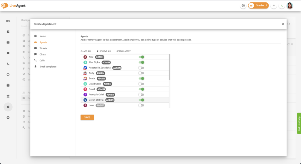Dodavanje agenata u odjele