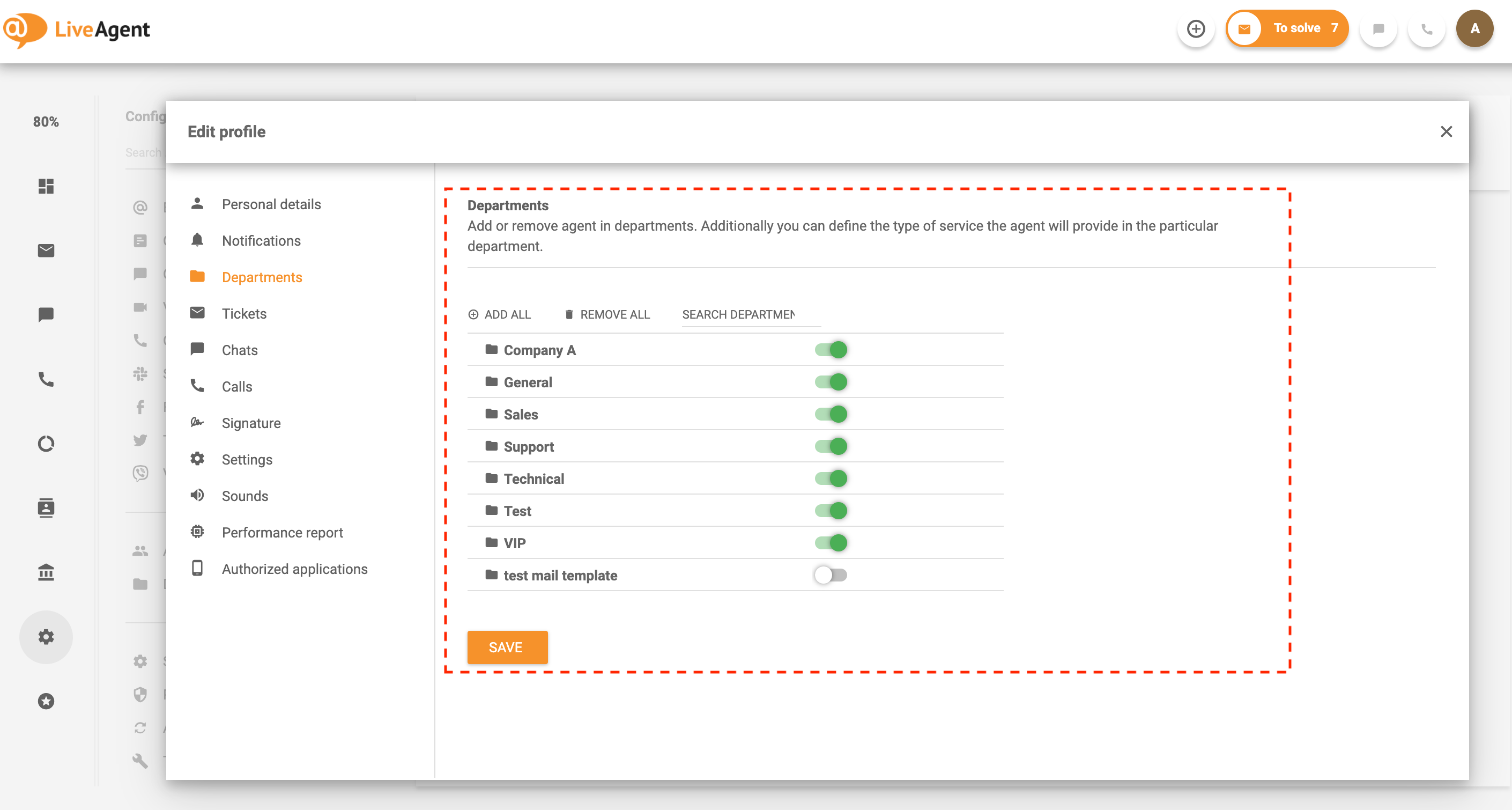 Dodijelite agente odjelima-LiveAgents