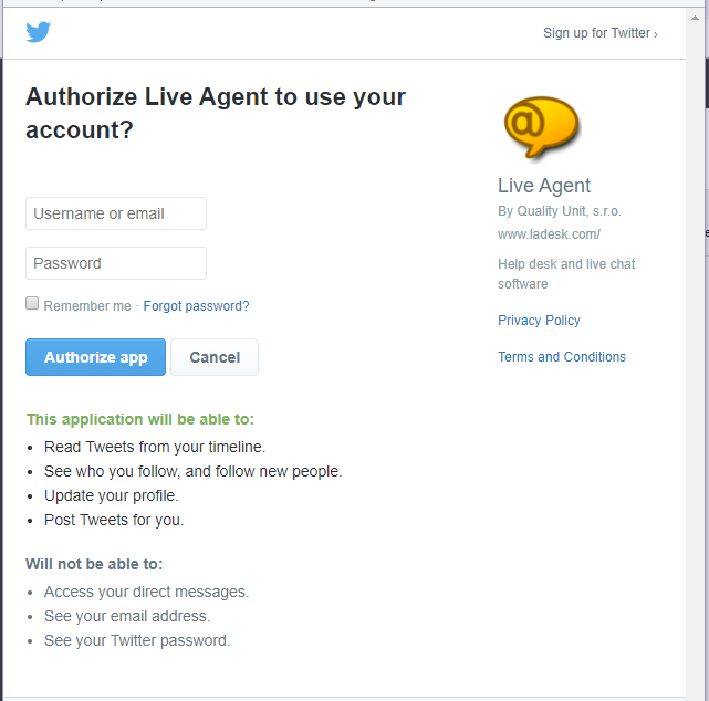 Autoriziraj Twitter aplikaciju