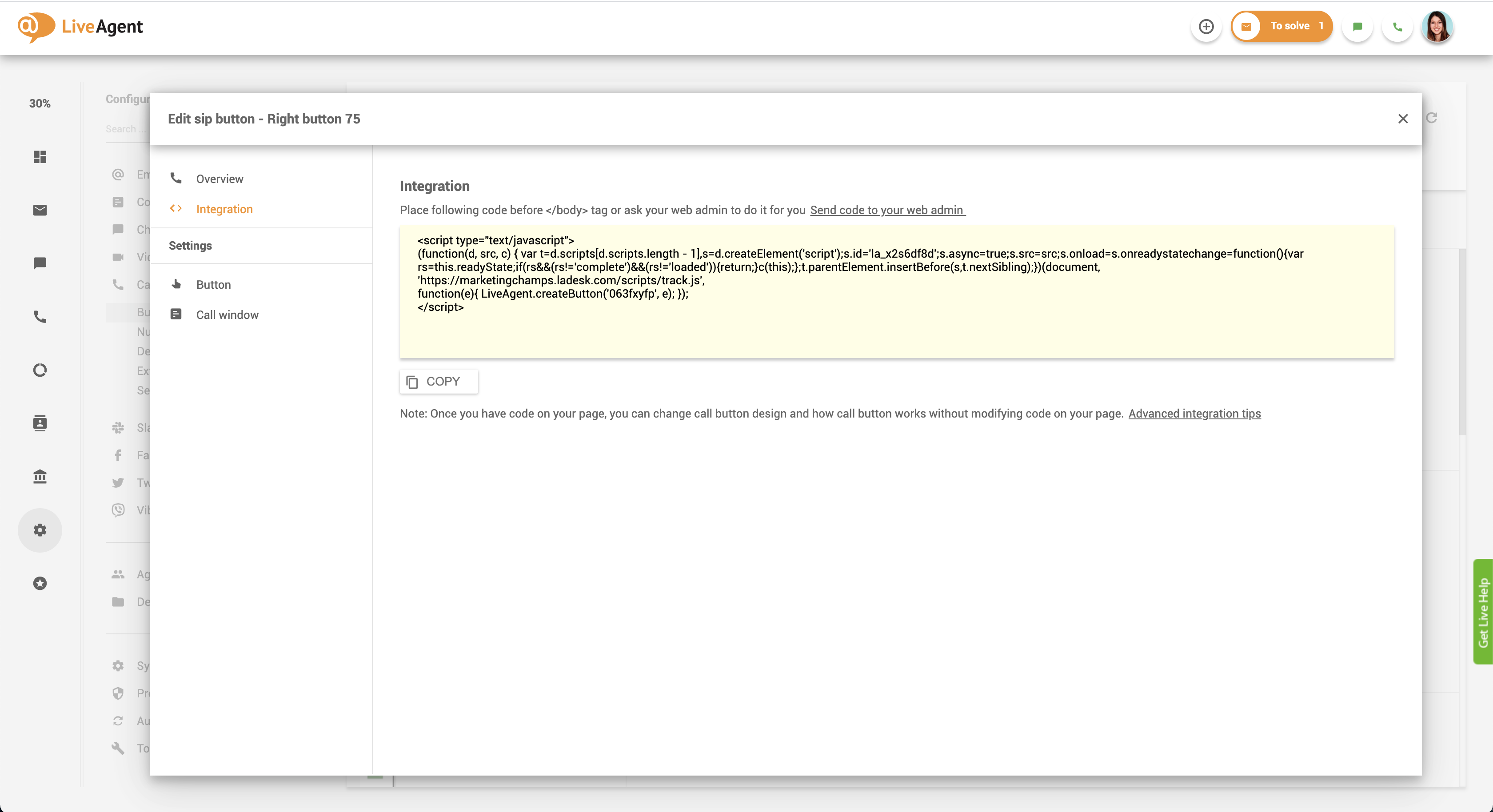 Kod integracije gumba za pozivanje