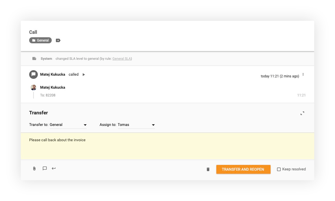 Značajka prijenosa poziva u LiveAgent-u