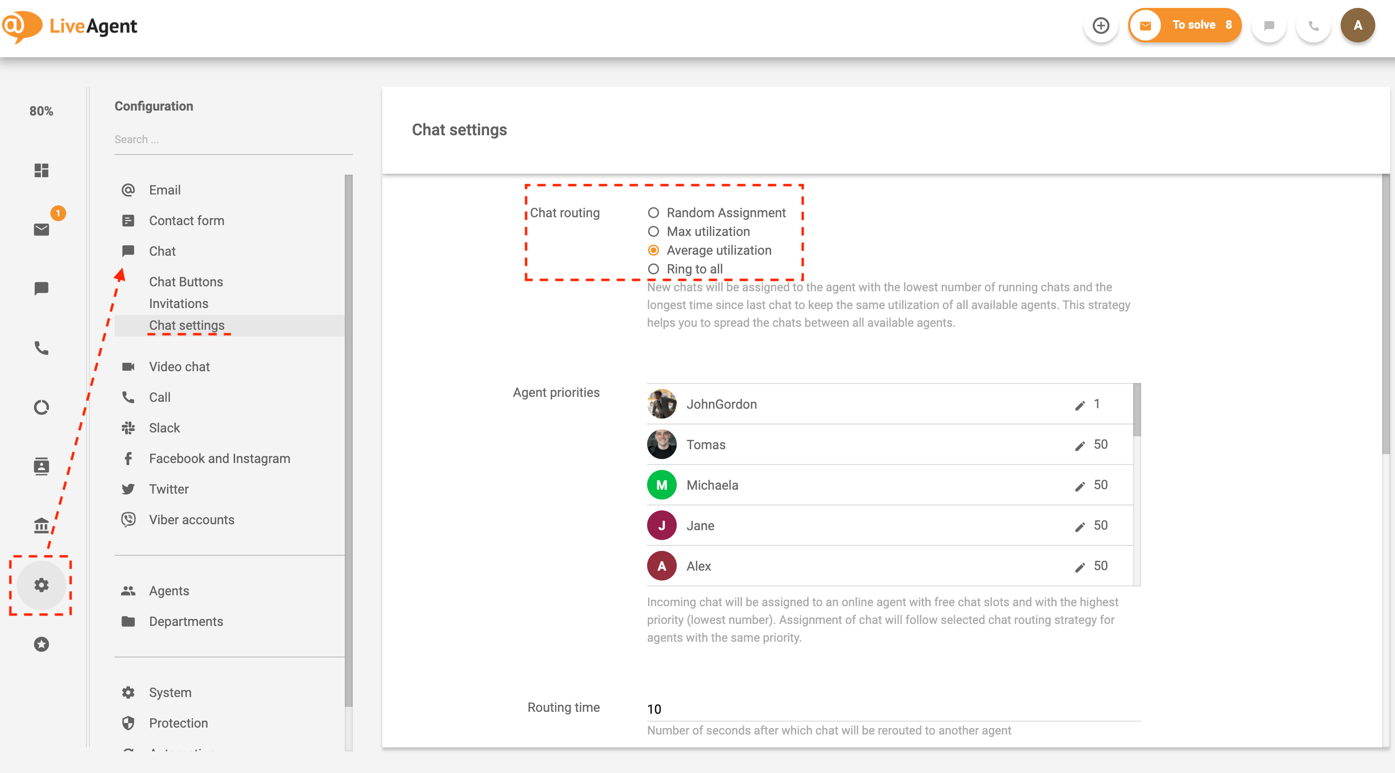 Značajka distribucije čatova u LiveAgent-u