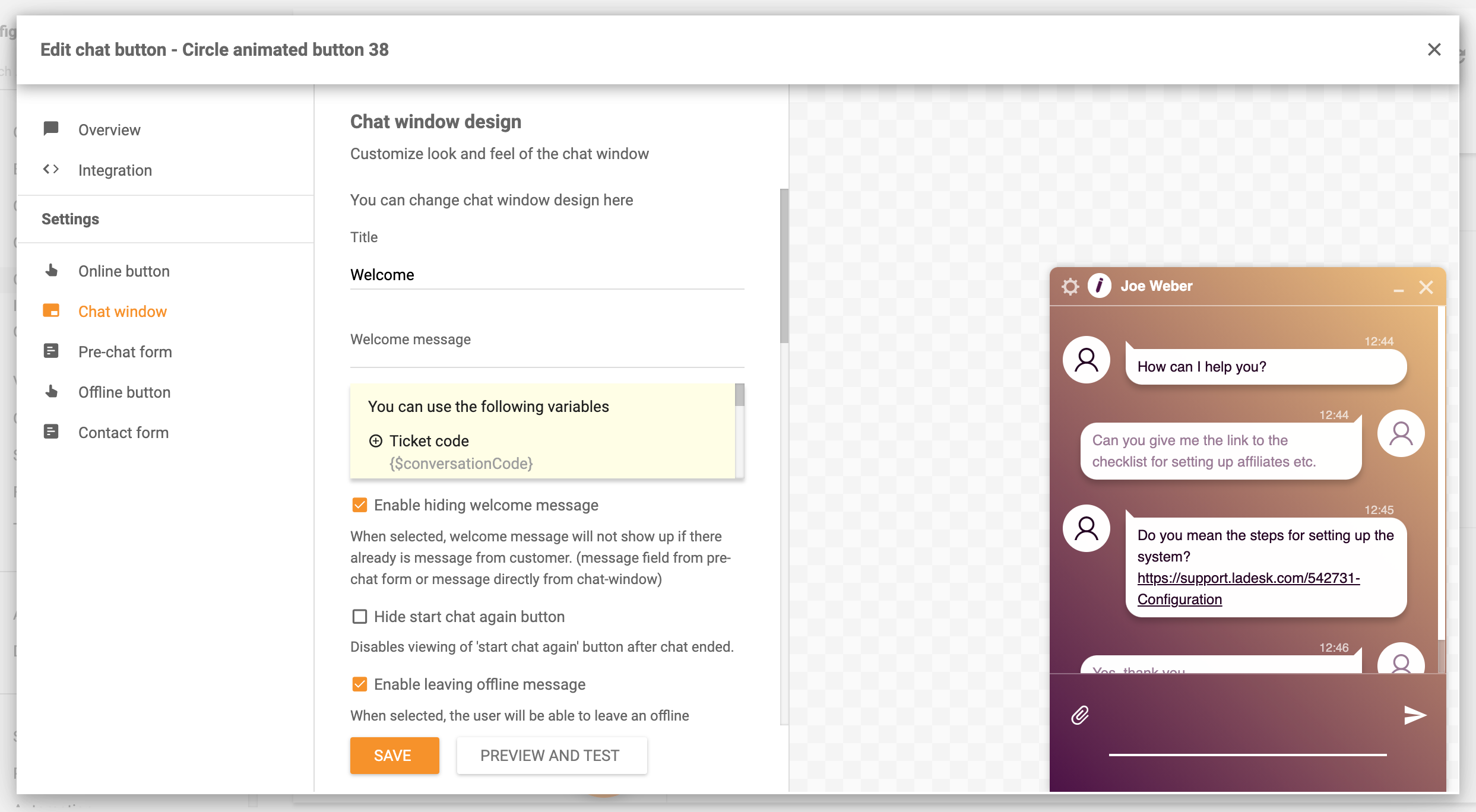 Opcije dizajna prozora za chat