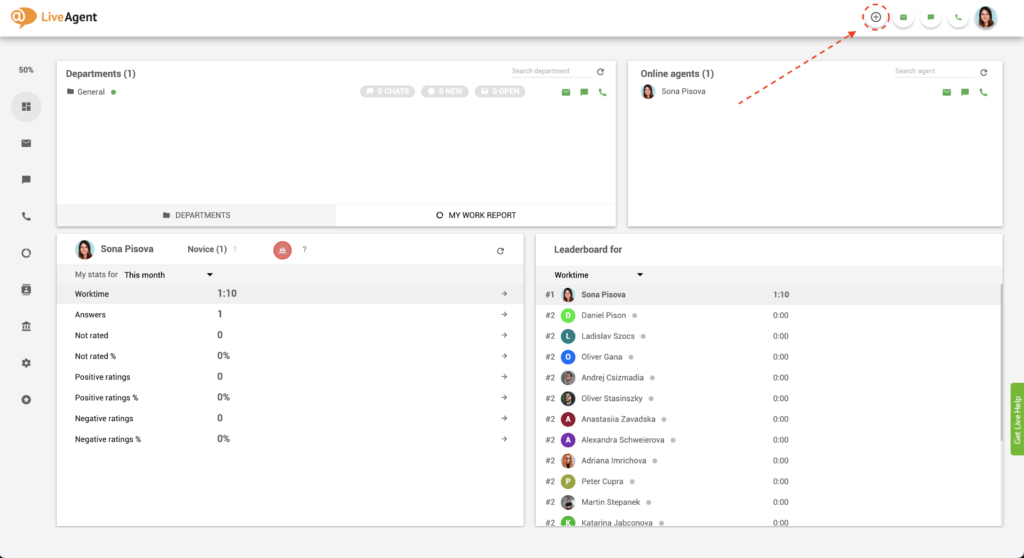 Kliknite na gumb plus u LiveAgent-u