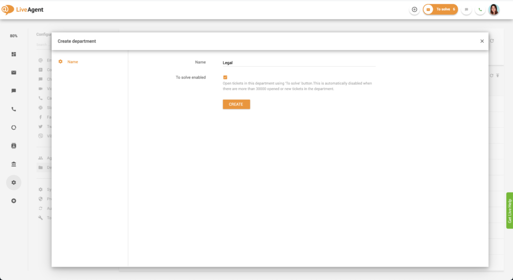 Kreiranje odjela u LiveAgent-u