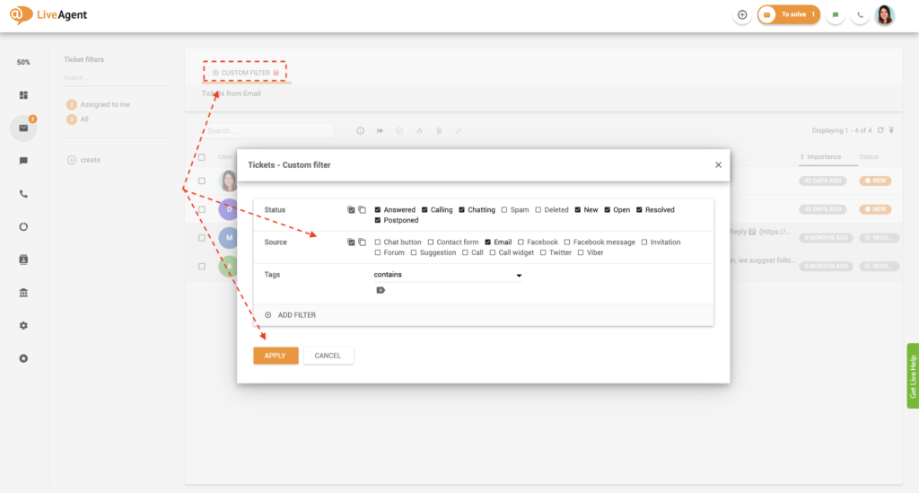 Opcije prilagođenog filtera